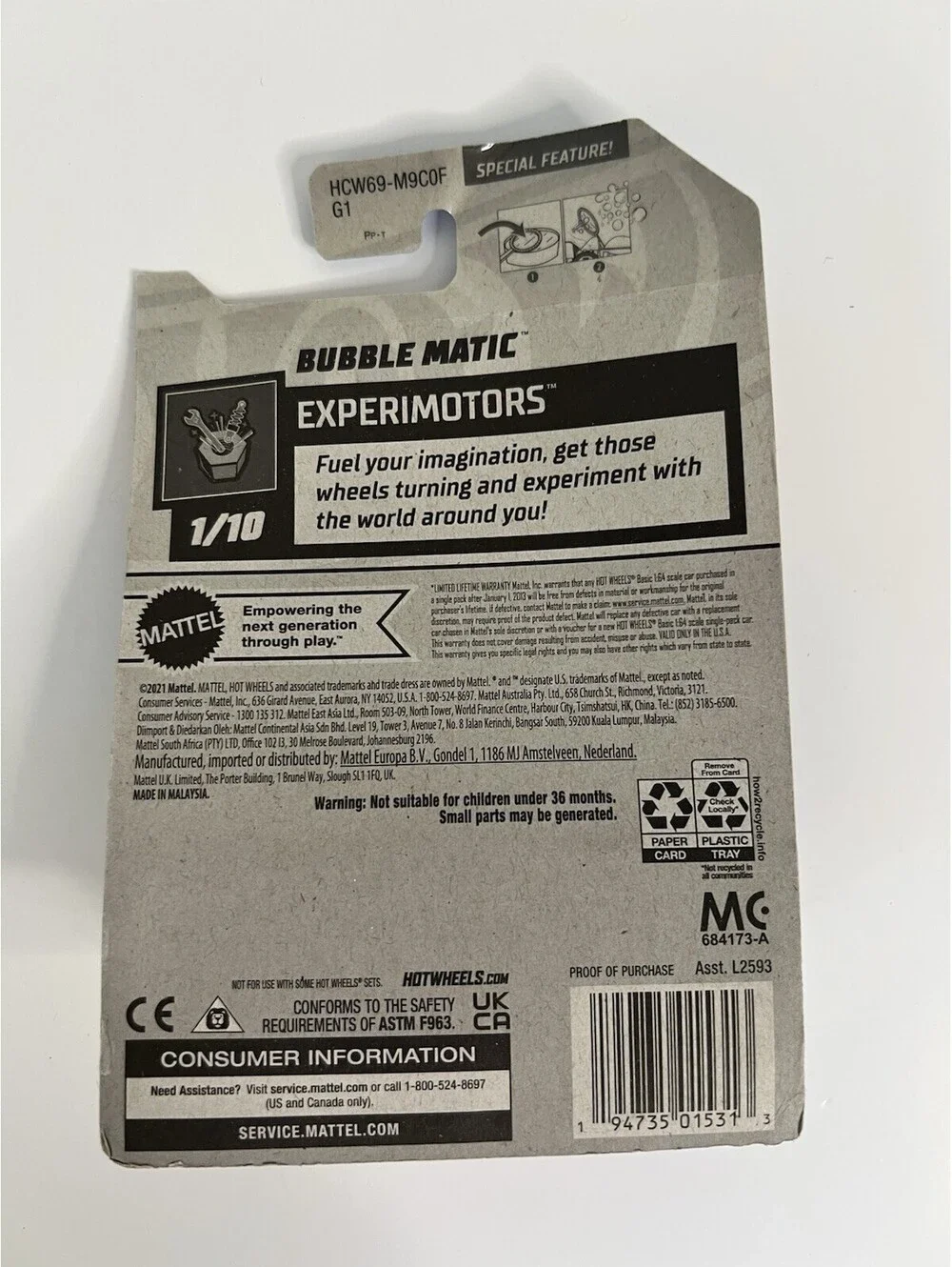 New in Package Hot Wheels Experimotors Series #1/10 Bubble Matic #4/250